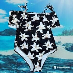 Lovely Floral Off Shoulder One Piece Swimsuit Size Large